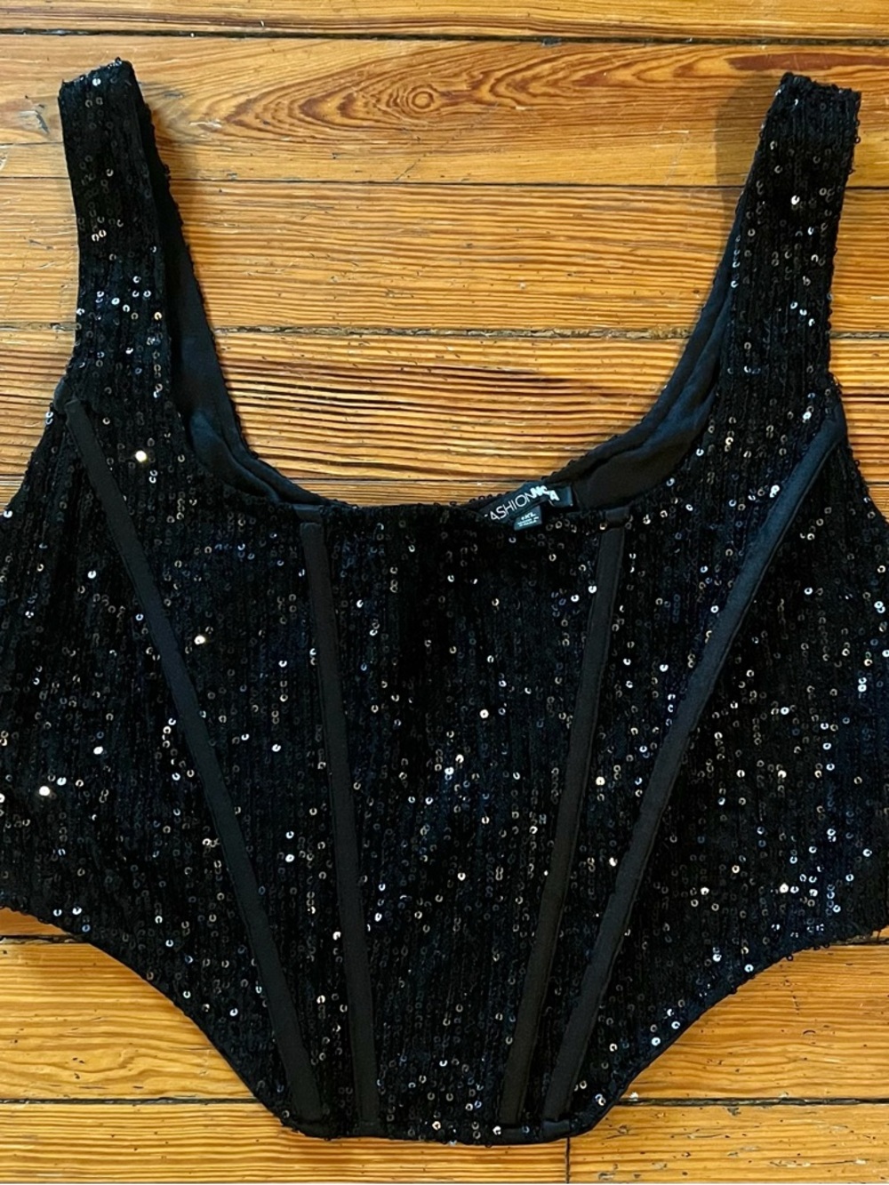 Fashion Nova Black Sequin Corset Top Size 1XL